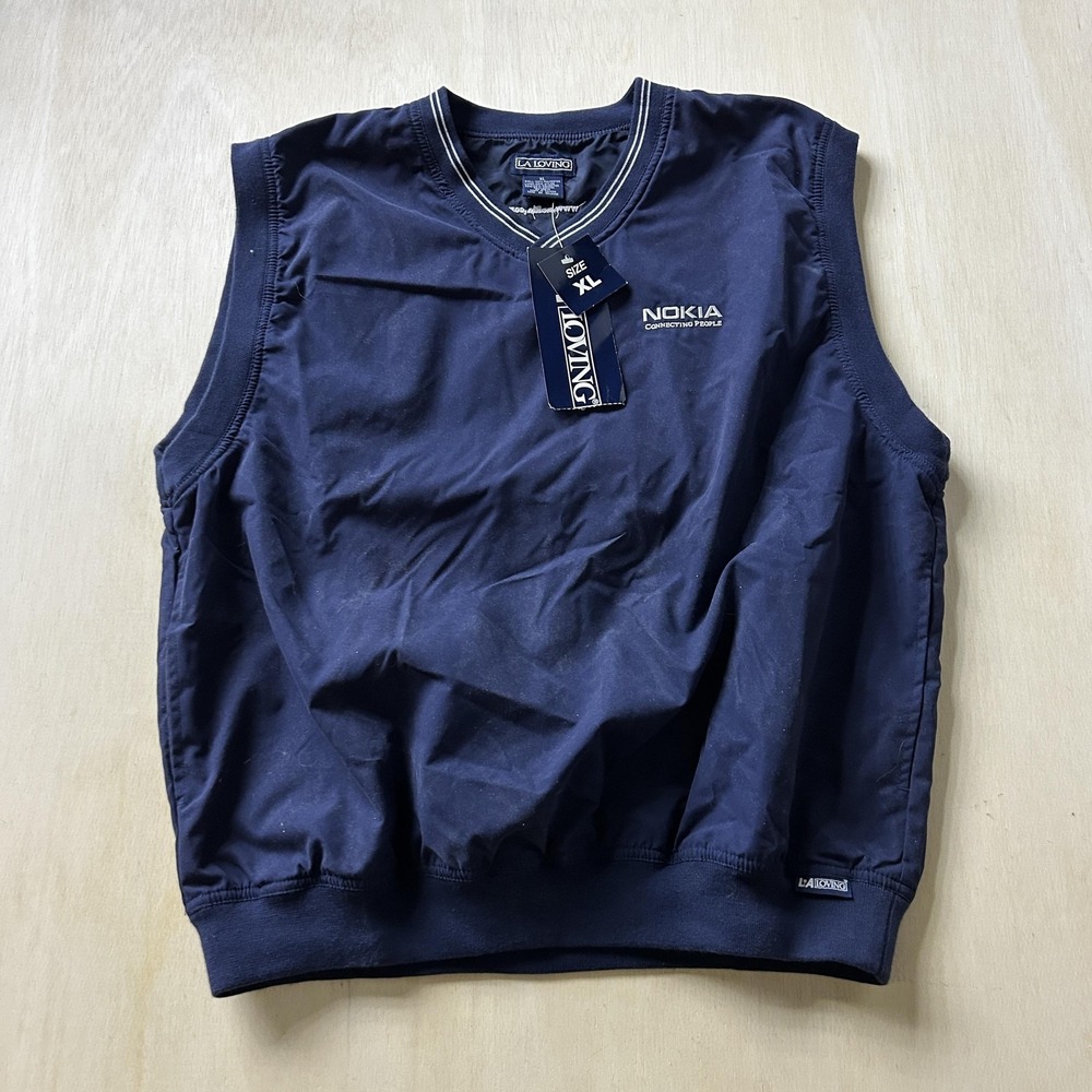 Vintage LA Loving‎ Vest Mens XL Blue Nokia Windbreaker Sleeveless Lined Pullover